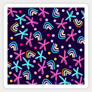 Black rainbows and pink flowers pattern Sticker